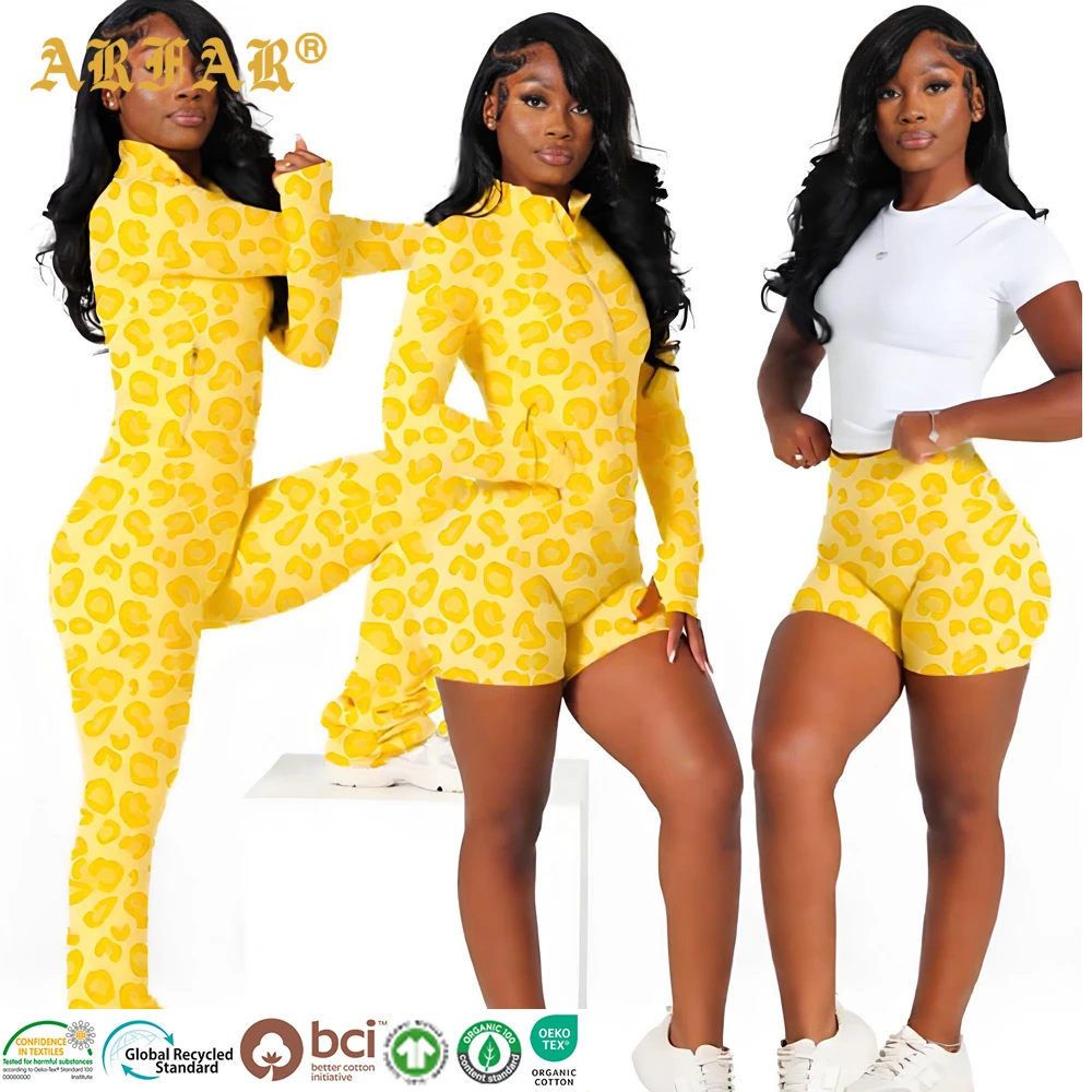 Luxury Women Yoga Wear Set Clothing Supplier 2026 Spring Summer Leopard Print Two Piece Workout Fitness Set Activewear