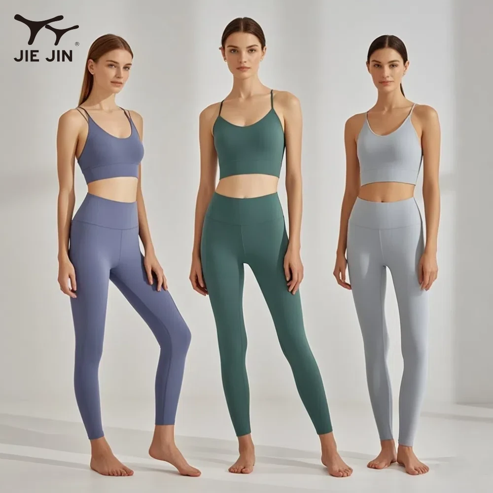 JIEJIN New Trend Luxury Two Pieces Workout Soft Butt Lifting Tight Yoga Sets Fitness Women