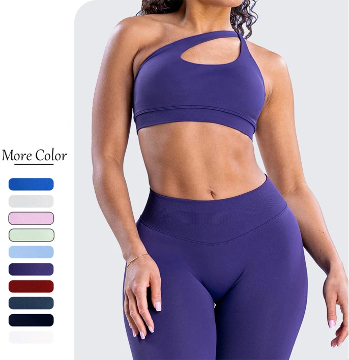 Women's Beautiful Back Gym Sports Underwear Oblique Shoulder Shockproof Yoga Bra Irregular Straps Running Seamless Breathable