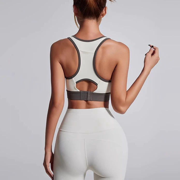 2025 New Design Color Contrast Back Phone Pocket Workout Bras Hook and Eyes Adjustable Women's High Impact Sports Bra
