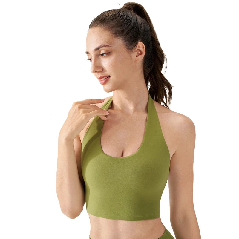 Free Samples Custom Breathable Camisole Yoga Vest U-neck Backless Halter Sports Fitness Bra Sexy Ladies Workout Yoga Crop Tops