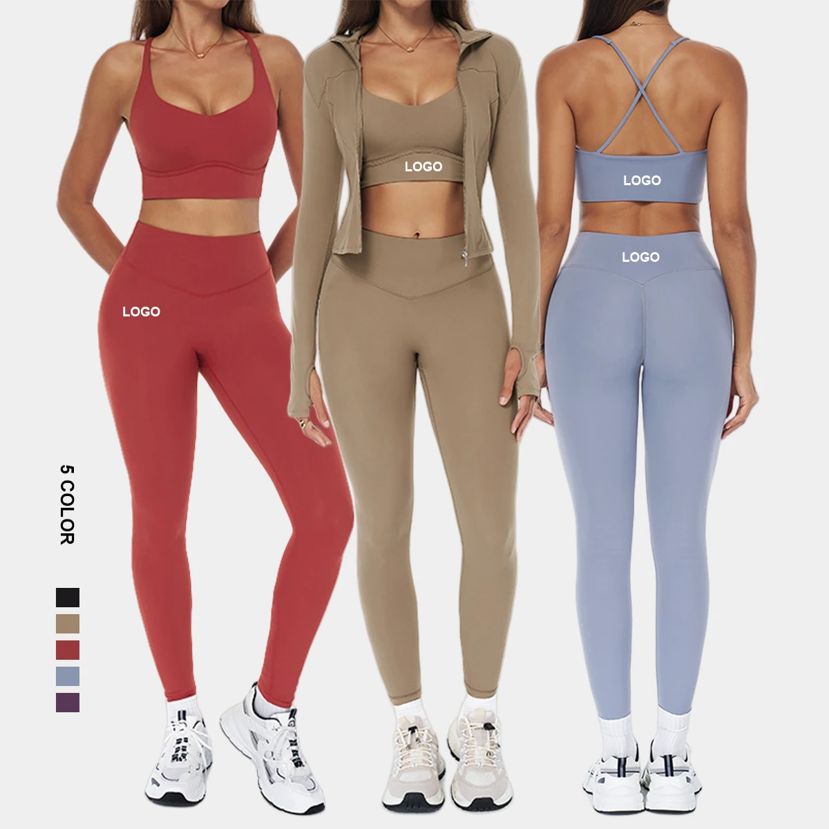 Women's 4 - Piece Sports Outfit High Waist Tummy Control Sports Pants Cross-back elastic Stretchy Running Gym Yoga Set