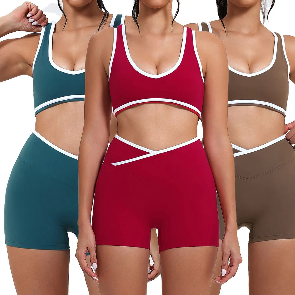 Custom Logo 4 Piece Workout Yoga Set Quick Drying Yoga Top Leggings Womens Running Breathable Tight Gym Sets