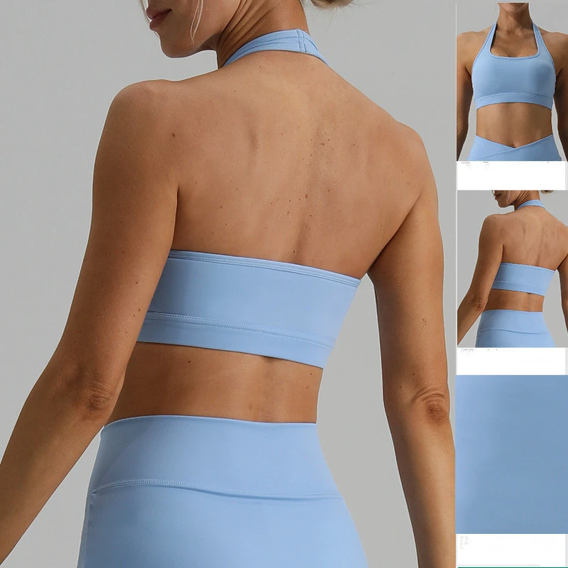 Women's Lightweight Spandex Sports Bra Neck Hanging Fitness Top