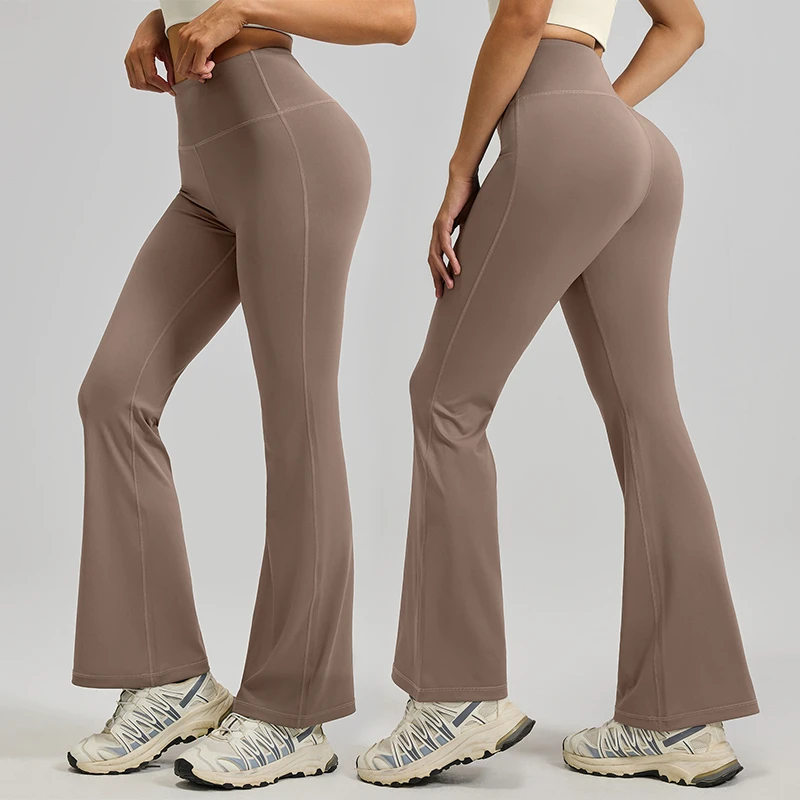 High Waisted Hip-lifting Flared Yoga Leggings Nude Plus Size Breathable Sports Pants for Women
