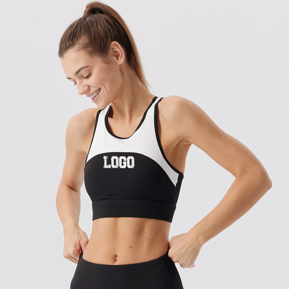 OEM Wholesale Custom Women's Cutout Back Quick Dry Breathable High Stretch High Support Gym Sports Bras with Fixed Padded Cups