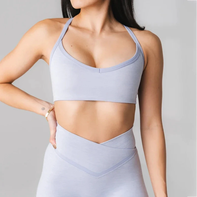 Custom High Quality Active Wear Lady Workout Adjustable Strap Yoga Gym Sport Training V Bra Top Fitness Sports Women Sports Bra