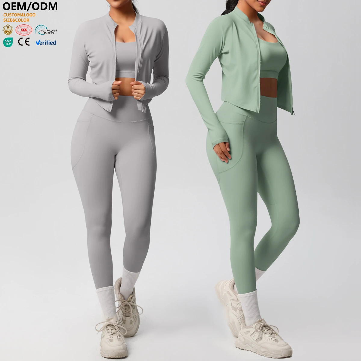 XW-7110+7106+7108 Women Sportswear Fashionable Solid Pattern Breathable Quick Dry Outdoor Running Fitness 3 Piece Yoga Set