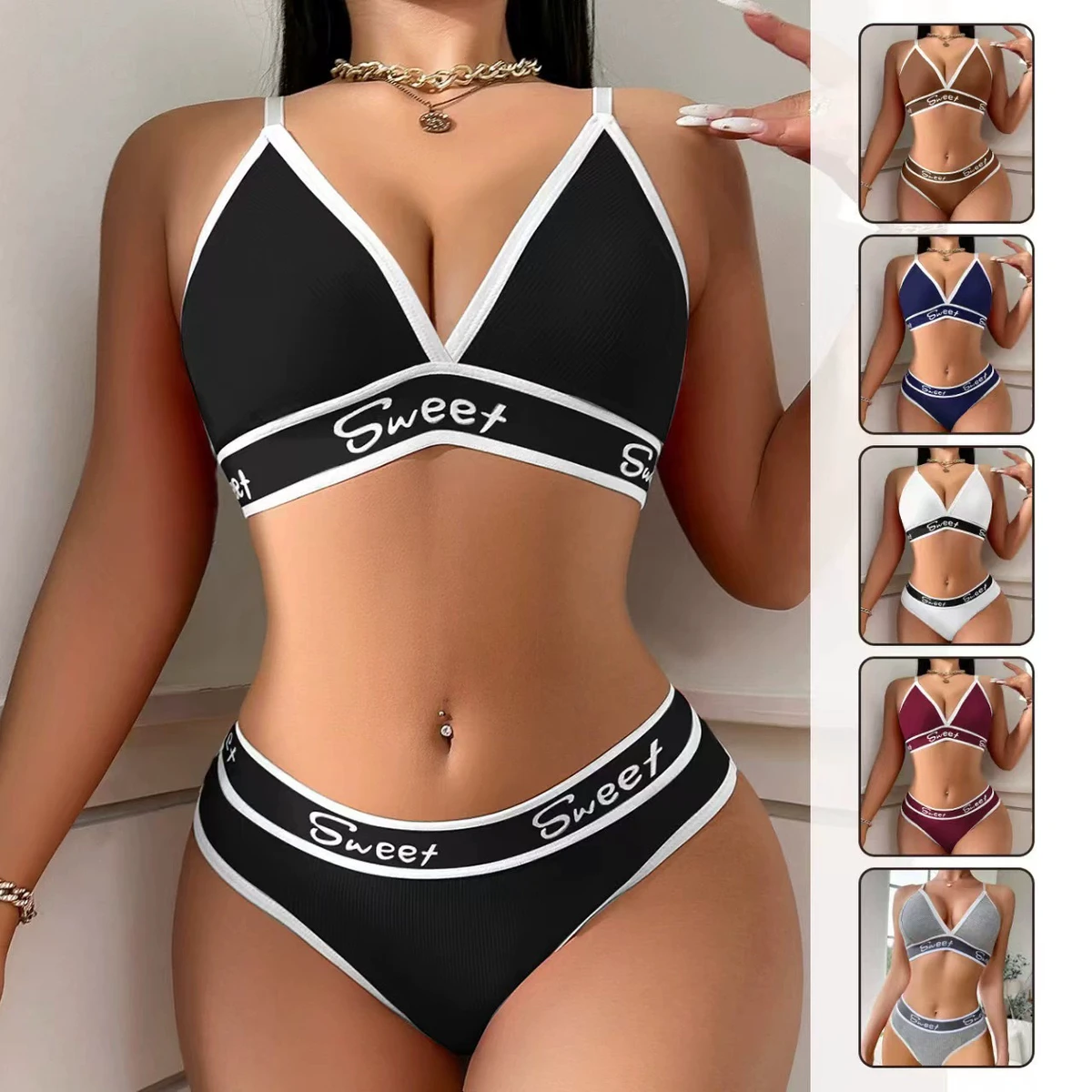 Women's Lingerie Set Sports Bra Young Girls Fashion Bra&panty Sports Stylish Thongs Bra Set