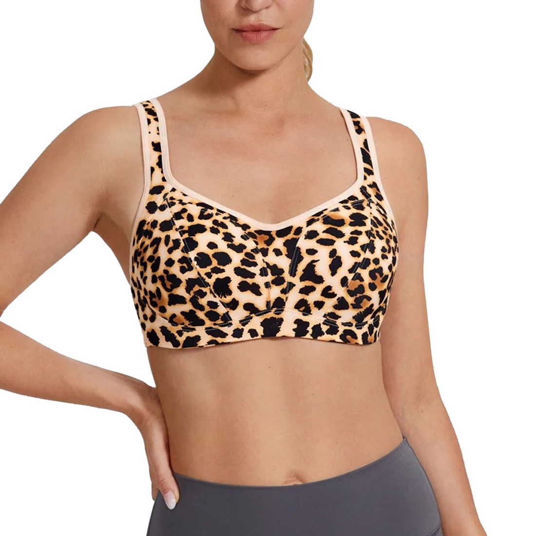 Medium Support Breathable Seamless Eco-Friendly Anti-Bacterial Spandex/Polyester Front Crisscross Straps Sports Bra High Fitness