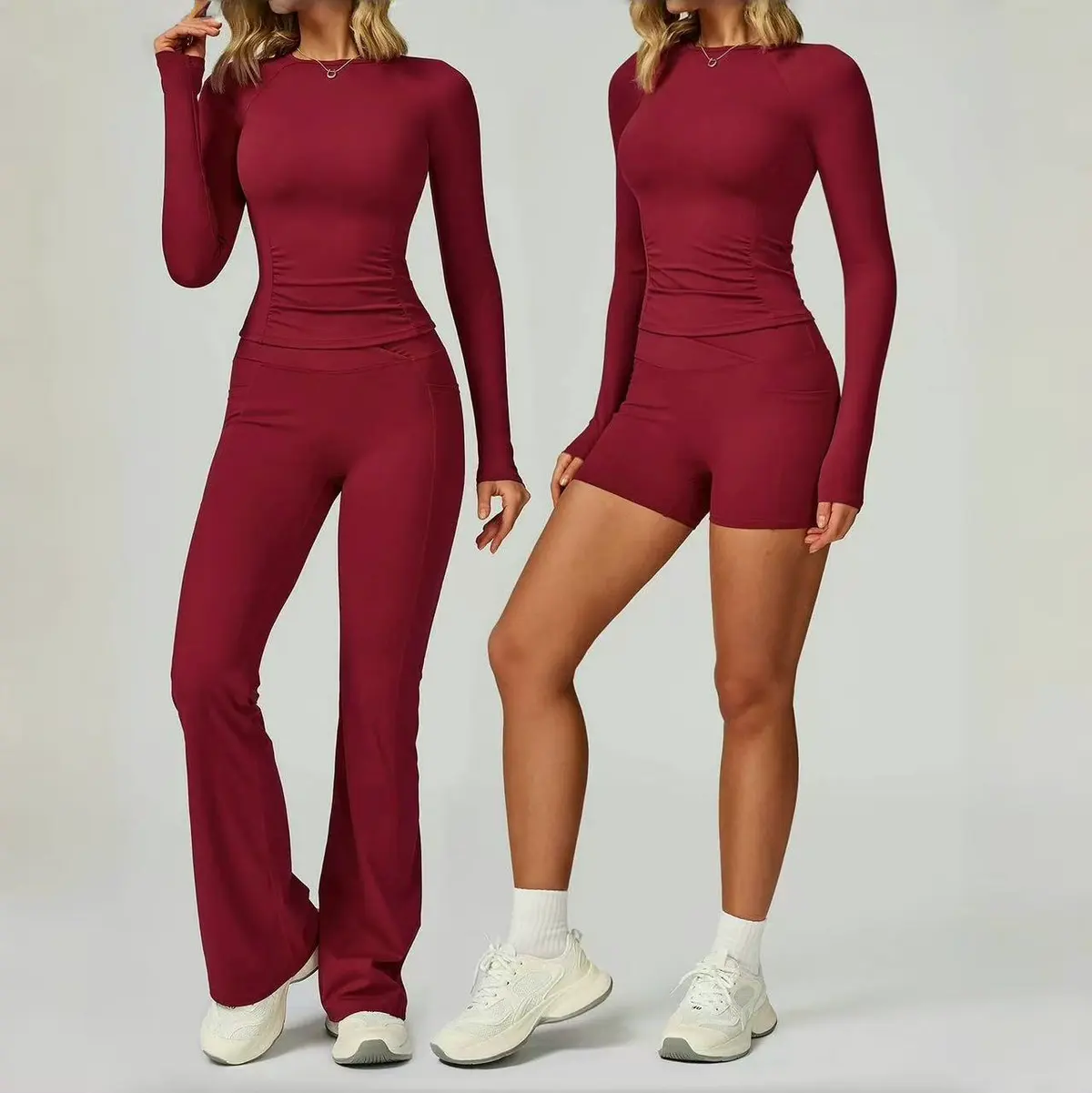 YanRuo Women's Elastic Waist High Waist Tight Sports Suit Long Sleeve Yoga Suit for Running Fitness Breathable Solid Front Logo