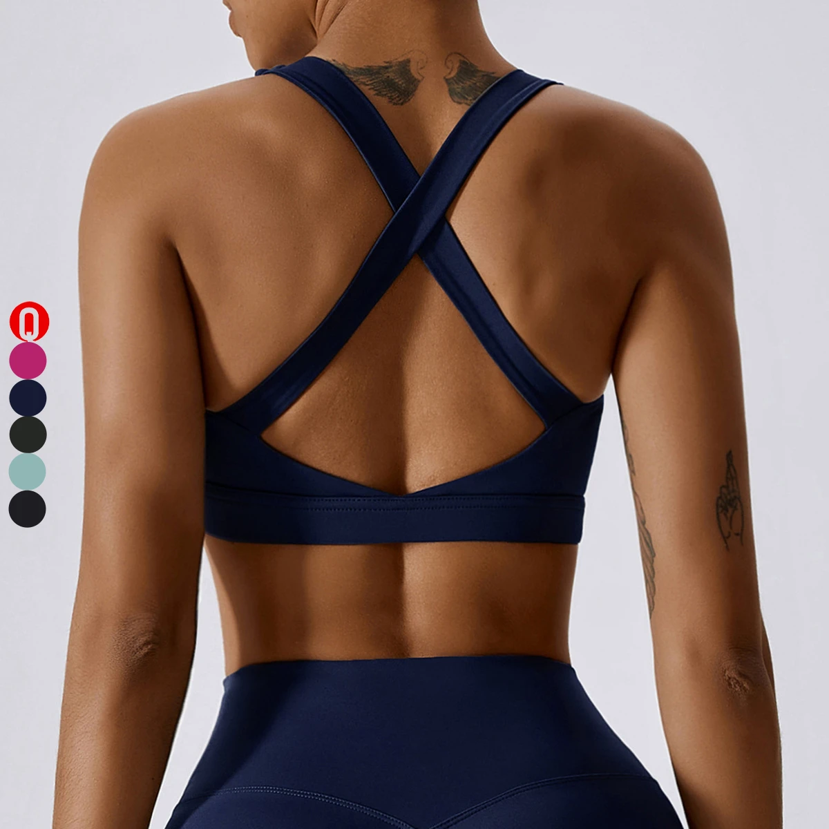 High Impact Women Double-sided Fabric Cross Back Sports Bra Gym Training Removable Padded Sports Bra for Big Breast
