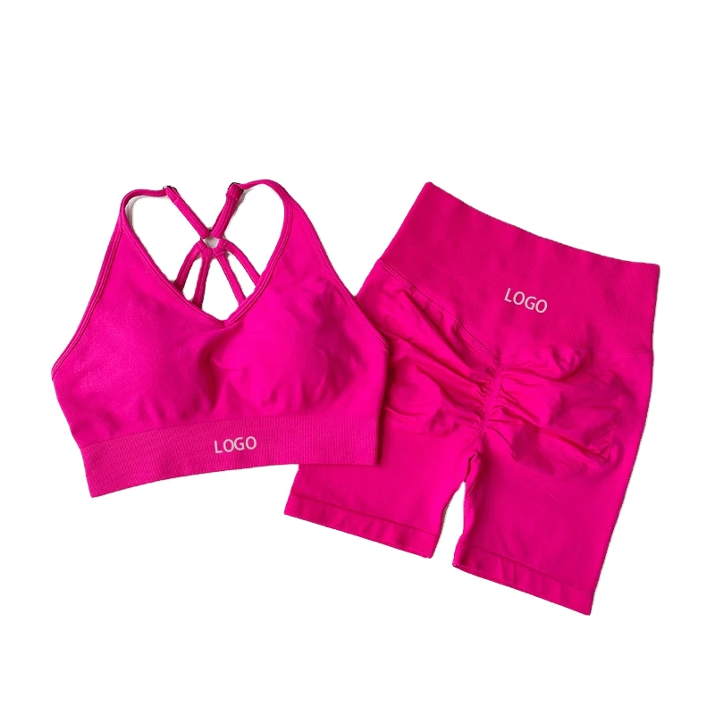 Women's Solid Spandex/Nylon Quick-Drying 2-Piece Fitness Set Breathable Eco-Friendly High Elastic Waist Shorts Yoga Suit