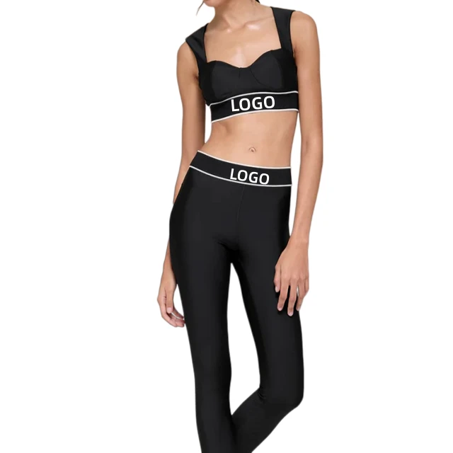 Wholesale Same Brand Front Logo Yoga Set for Women AIL High Waisted Sportswear Workout Pilates Gym Leggings New Designer 2 Piece