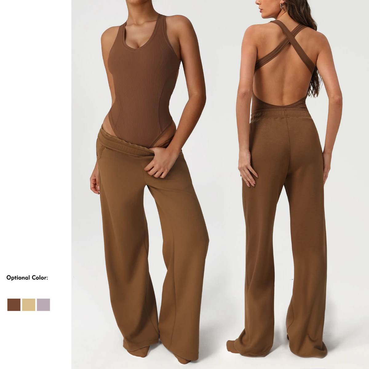 Backless Fashion Active Wear Set Women Fitness Yoga Sport Dance Leggings and Top Set Wholesale Women's Two Piece Leggings Set