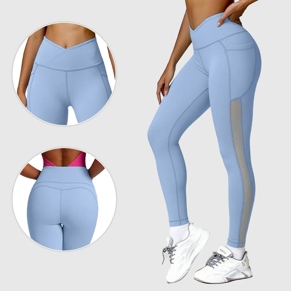 Snug Wide Waistband Yoga Leggings with Spacious Side Pockets, Triangular Crotch Gusset Athletic Pants for Women