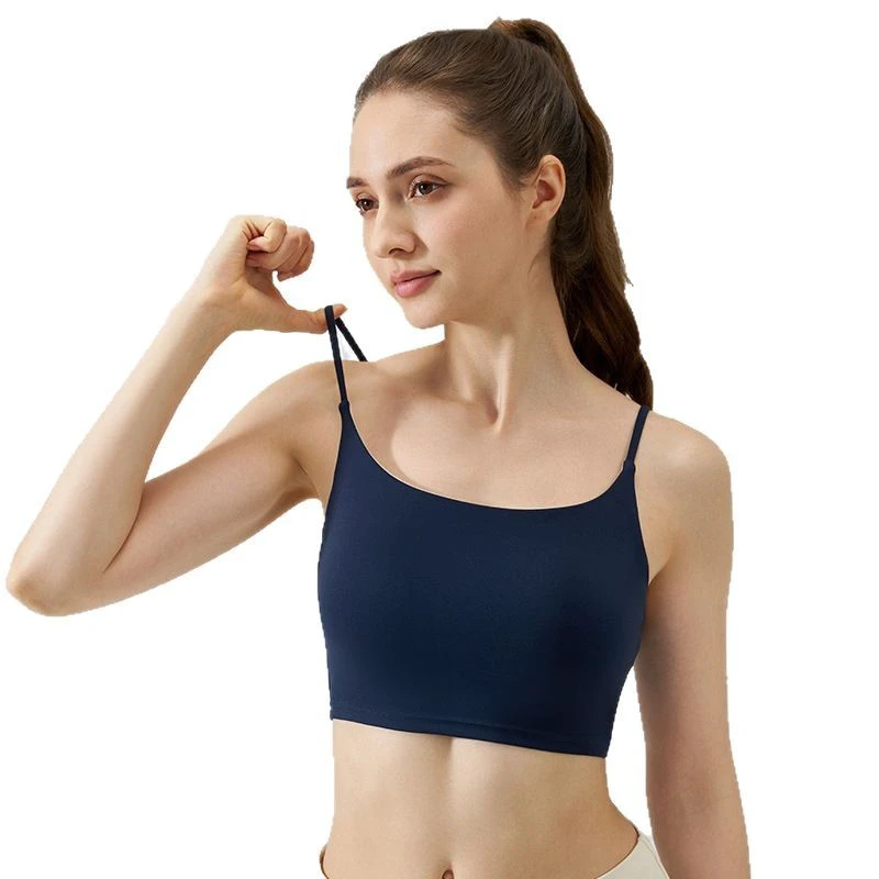 Nude-Feel Seamless High Support Sports Bra Women's High-End Thin-Strap Yoga Camisole Short Fixed-Cup Fitness Beautiful-Back