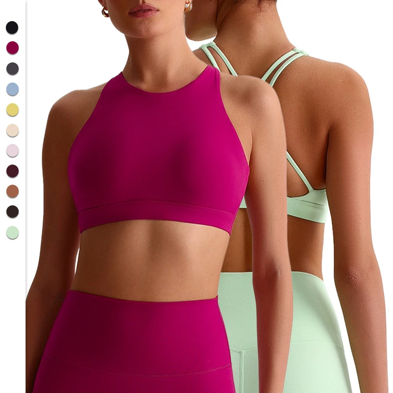 2198 Women Crisscross Back High Impact Bra Shockproof Crew Neck Sports Yoga Bra