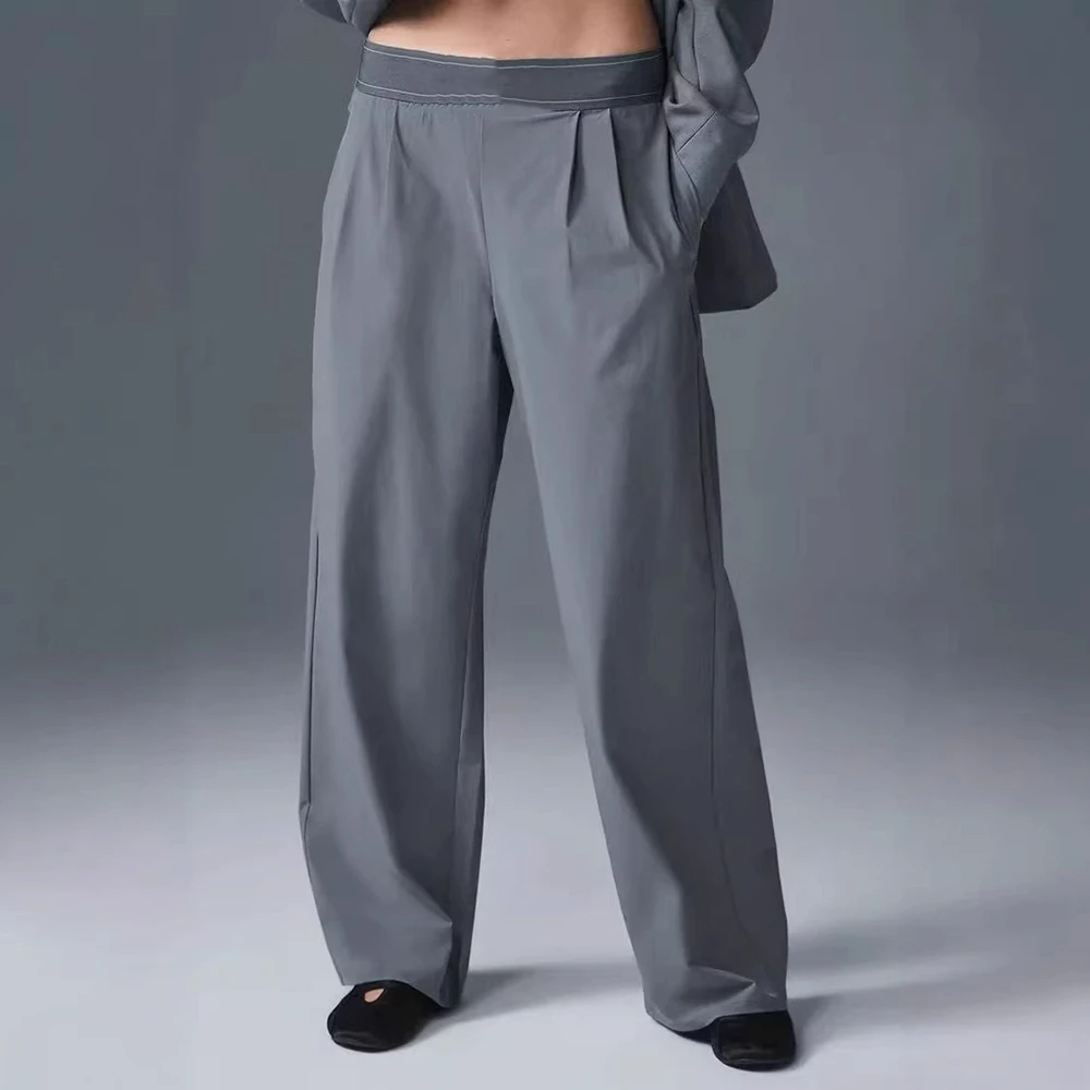 Custom High Waist Loose-fitting Relaxed-fit Straight-leg Yoga Pants Women Solid Quick Dry Four-Way Stretch Wide Leg Running Gym