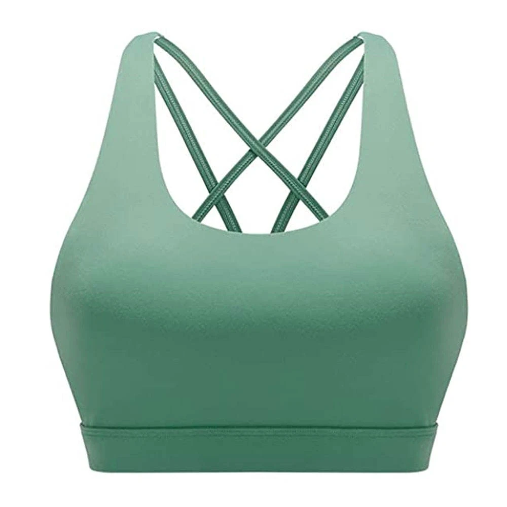 OEM Supplier Seamless Front Non Adjustable Strap Sports Bra for Girls Solid Pattern Ribbed Padded Workout Crop Top Activewear
