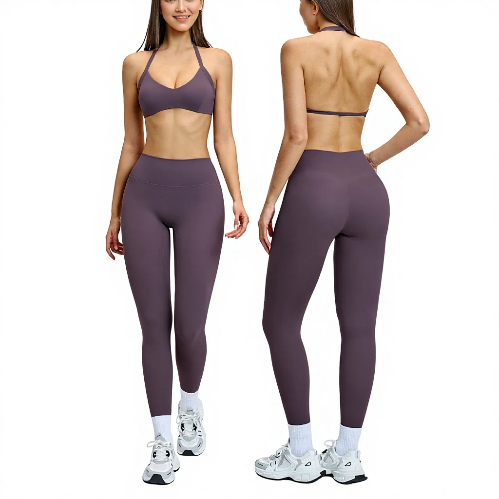 2-Piece Yoga Sports Suit Set V-Neck High-Waisted Spandex/Nylon Quick Dry Breathable Durable Fashion Model 4201