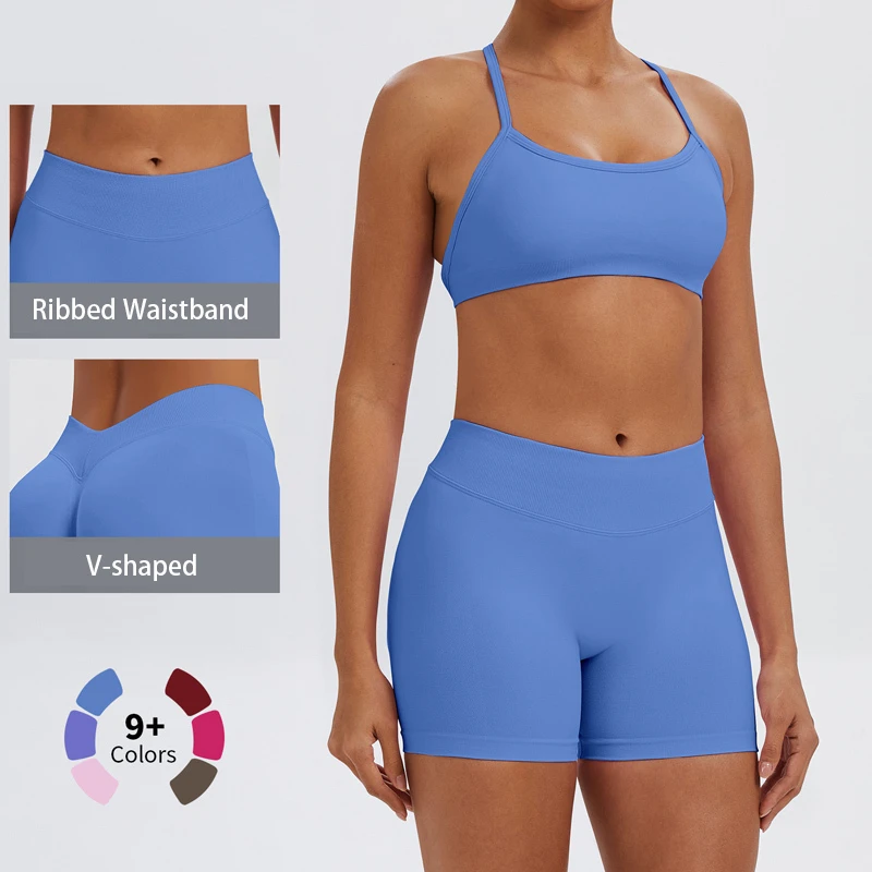 High Quality Women's XL V- Shaped High-Waisted Nude Feeling Breathable Quick Dry Seamless Solid Nylon Sports Fitness Yoga Shorts