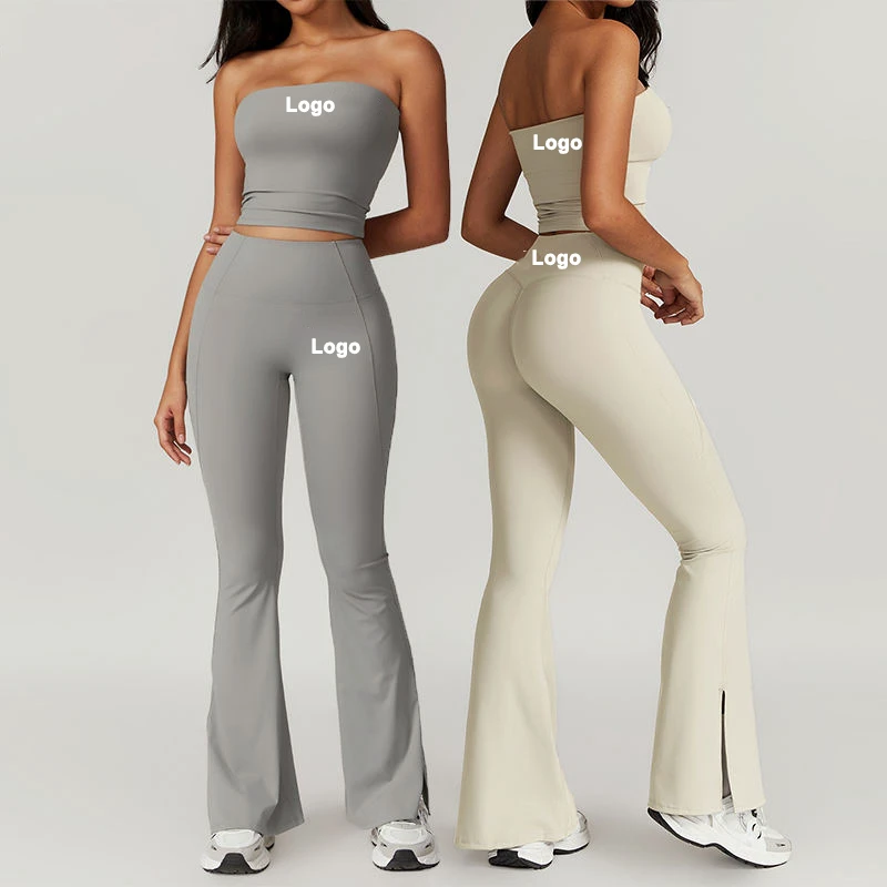 Custom High Quality Women's Activewear, Breathable Sports Bra & Flared Pants 2 Piece Yoga Set, Gym Fitness Workout Suit