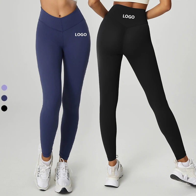 XW-ADCK1595 New Sportswear High Waist V Front Seam Fabric Yoga Legging Crop Back Pocket Plus Size Gym Yoga Leggings for Women