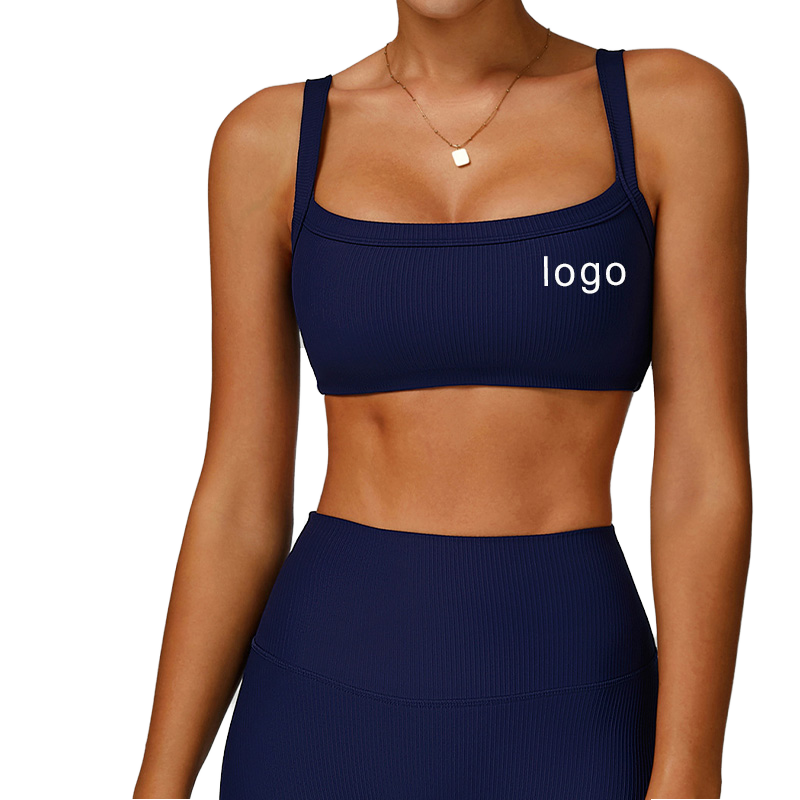 Women's Square Neck Sports Bra Breathable Medium Support Removable Pads Four-Way Stretch Elastic Yoga Workout Ribbed Bra