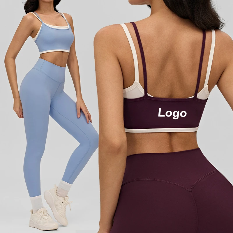 YIYI 2026 Workout Yoga Sets for Women 2 Piece Color Block Strappy Sports Bra High Waist Leggings Gym Breathable Pilates Outfits