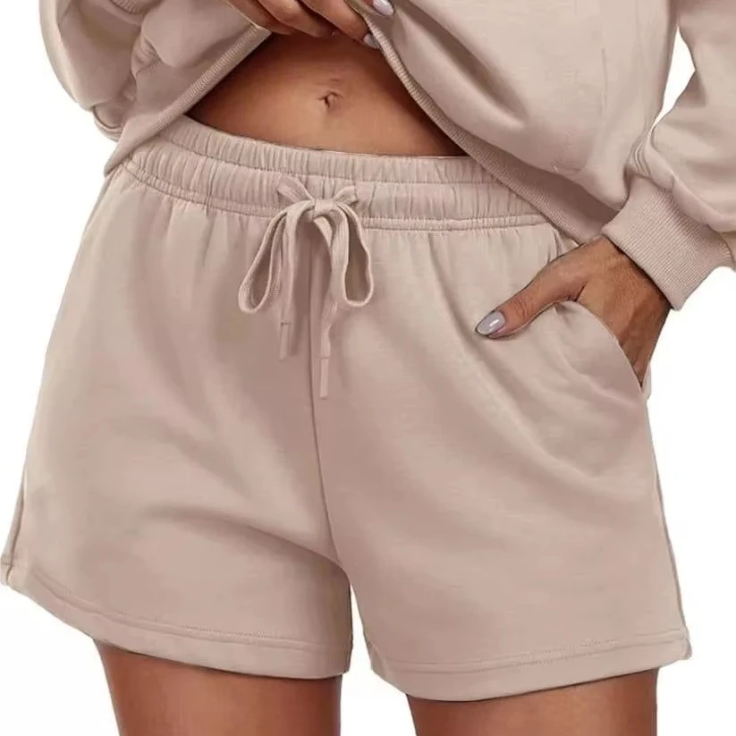 Customized Women High Waist Elastic Training Running Shorts Breathable Eco-Friendly Windproof Fleece Anti-Wrinkle Embroidered