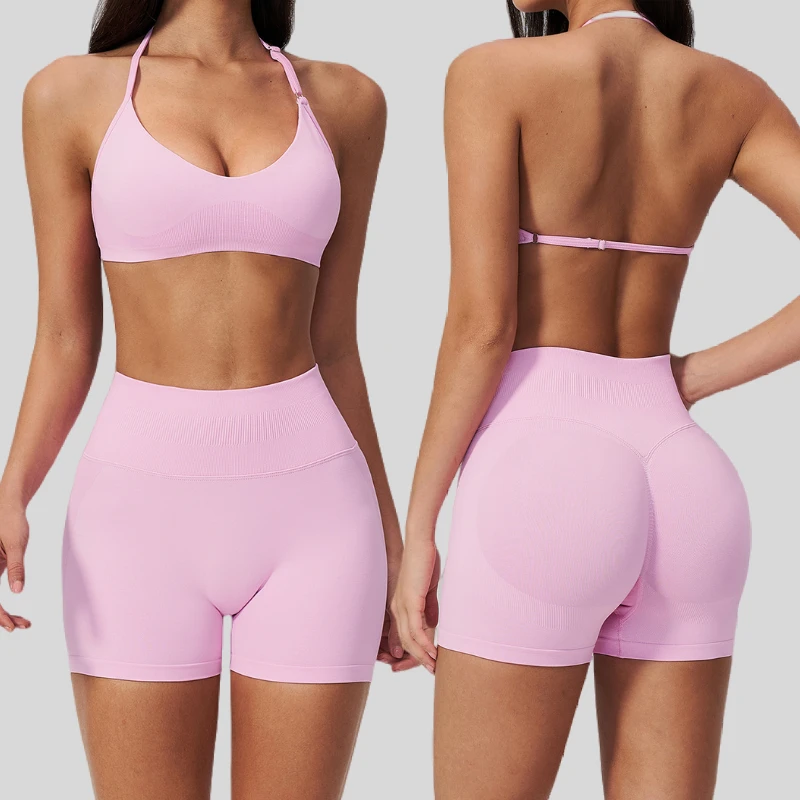 Seamless High Elastic Halter Yoga Bra Adjustable Shoulder Strap Print High Support Shockproof Elastic Chest Pad Women's Sports