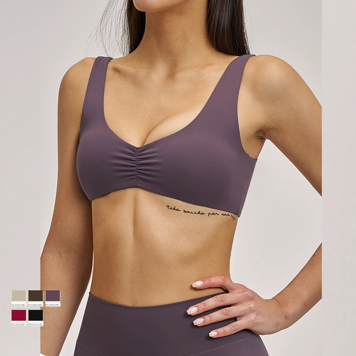 Brushed Breathable Sexy Backless Front Pleated Yoga Bra for Women Solid Elastic High Support Sports Running Bra