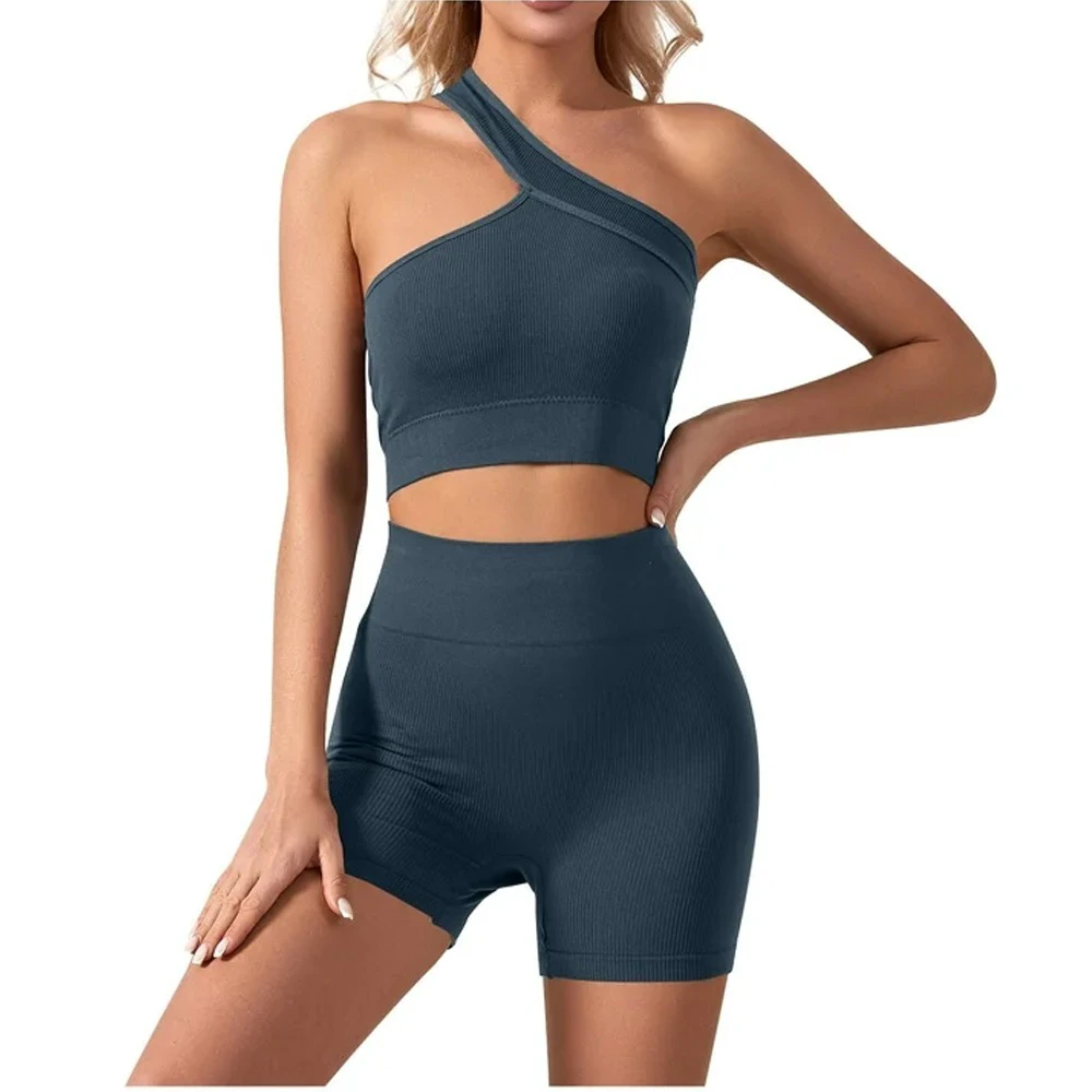 Wholesale Top High Quality Women Two Piece Yoga Set Adjustable Strap Yoga Bra High Waist Shorts Gym Outfit