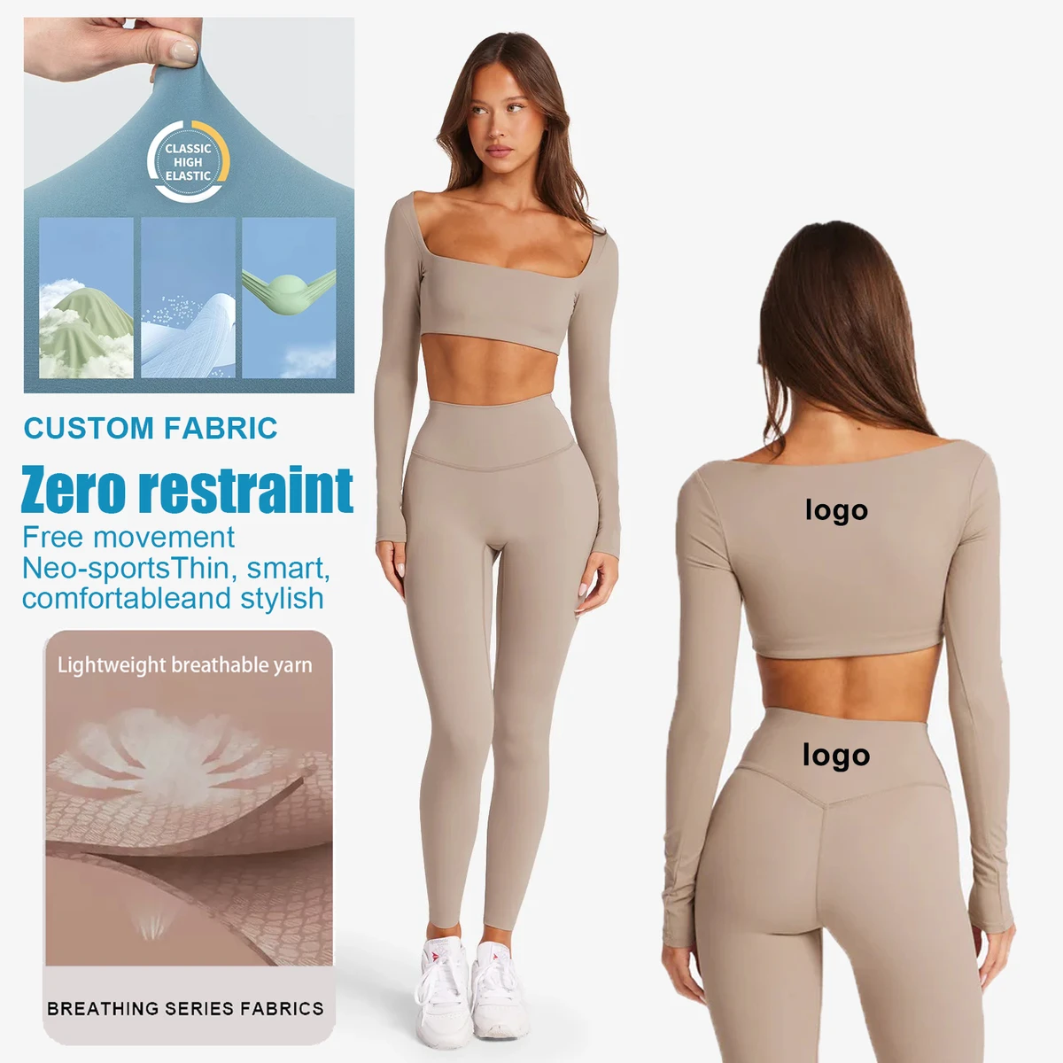 Women's Buttery Soft Fabric Yoga Set High Waist 2-Piece Gym Outfit OEM Manufacturer Plus Size Almond Seamless Yoga Set
