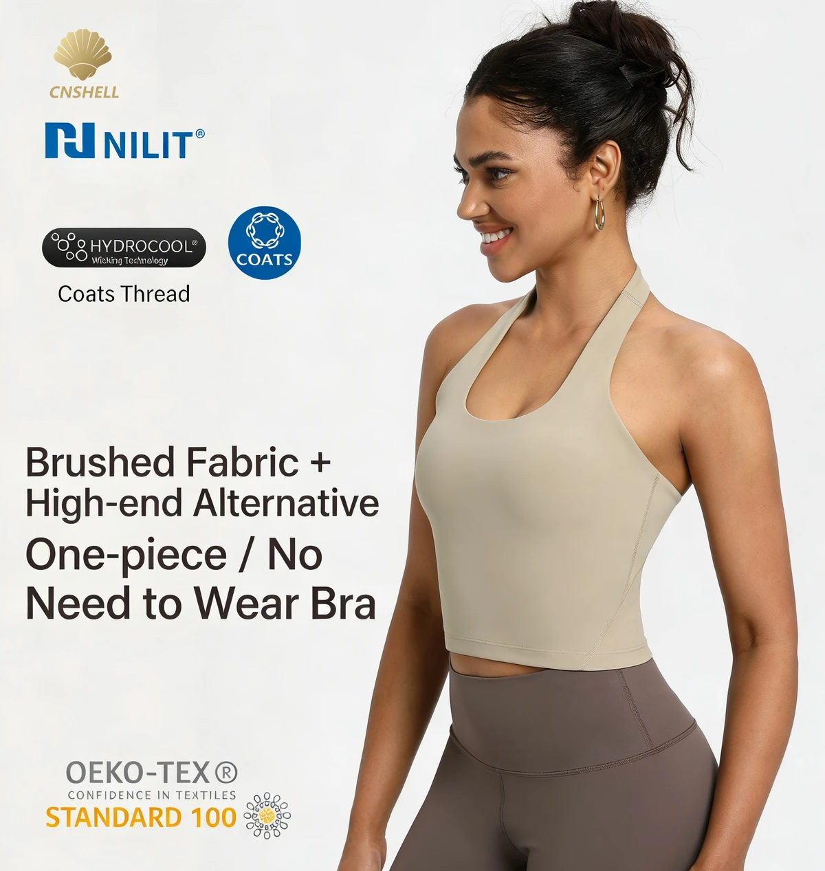 Women Halter Design U Neck NILIT Nylon 66 Soft Moisture-Wicking Gym Workout Breathable Semi Cups Sports Yoga Bra