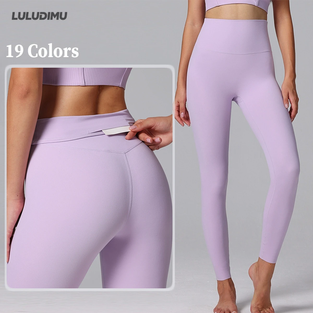 Luludimu Women High Waist Yoga Leggings Buttery Soft Solid Sports Pants Custom Logo Tummy Control Four-Way Stretch Elastic Waist