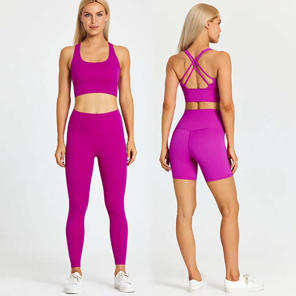 Custom Logo Clothings Sportswear 2 Two Pieces Yoga Suit Outfits Nylon Spandex 3 Pieces Women Home Gym Fitness Sets for Women