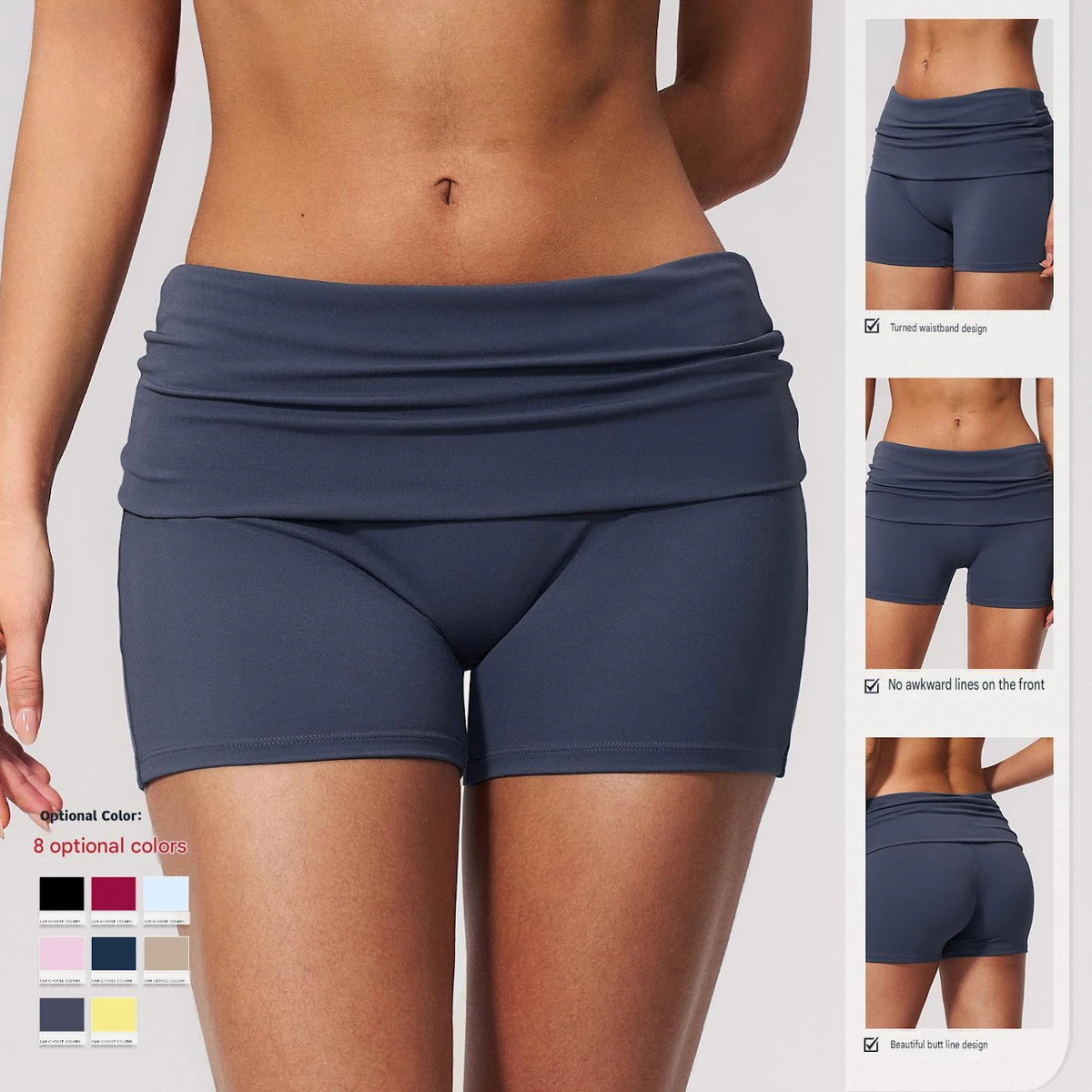 Cross-border New-style Cuffed Yoga Shorts High-waisted Butt-lifting Three-dimensional Drape Quick-drying Nylon/spandex Skinny
