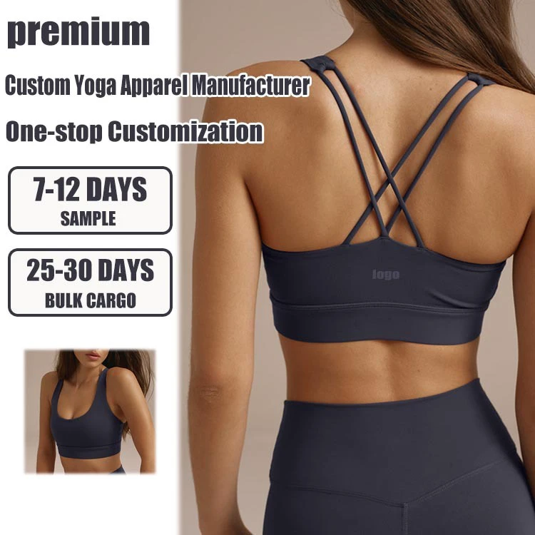 New Arrival Custom Logo Gym Workout Strappy Cross Back Sport Bra Fitness Breathable Fabric Yoga Bra