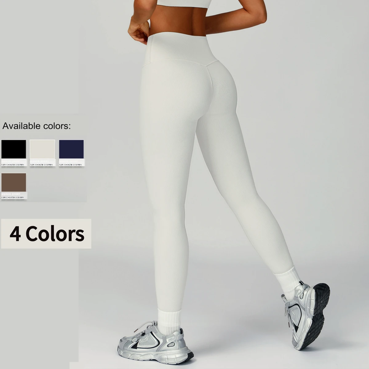 Women High Waist Sports Yoga Pants Rib Running Butt Lift Yoga Gym Leggings