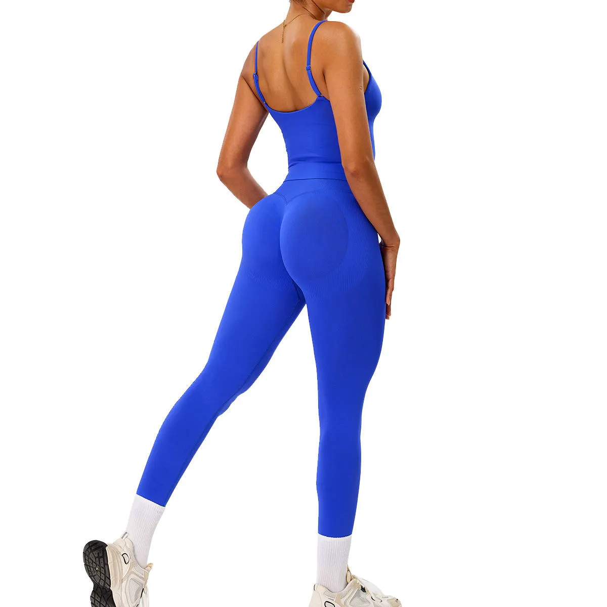 Women's Solid Seamless Breathable High-Waist Yoga Jump Set Square Neck Crop Top & Naked Sensation Leggings for Running Gym