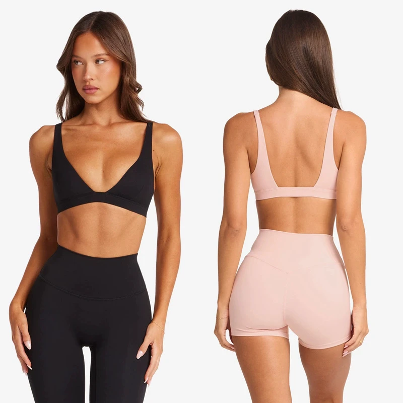 Women's Sexy Comfort Yoga Gym Bra Lightweight Four-Way Stretch Barely Soft Plunge Deep V Unlined Triangle Breathable