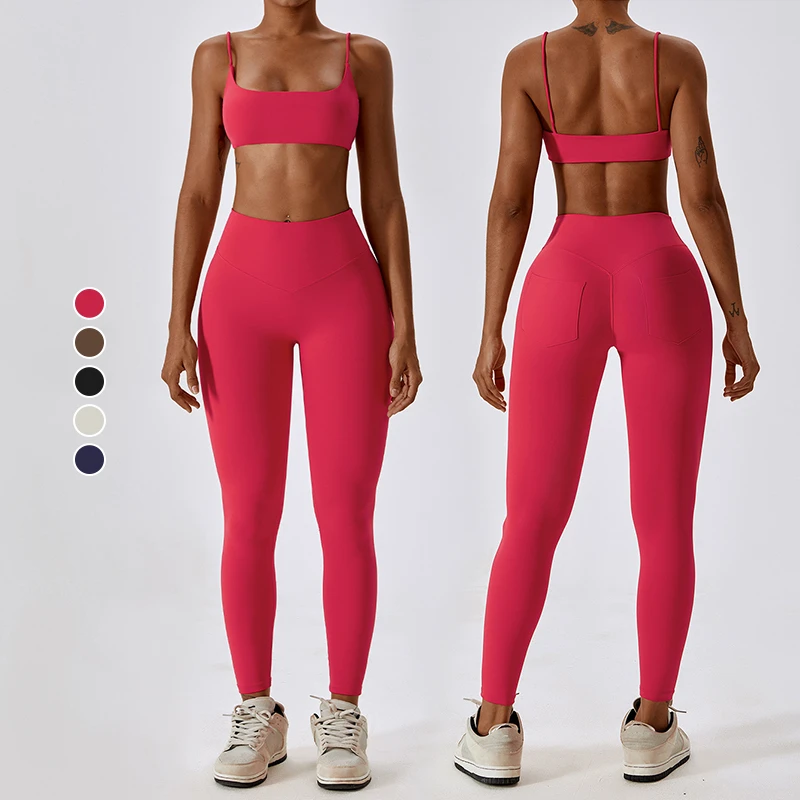 Breathable 2 Piece Yoga Sets Clothes Women Cross Back Sports Bra Suits Lightweight High Waist Yoga Pants Wear