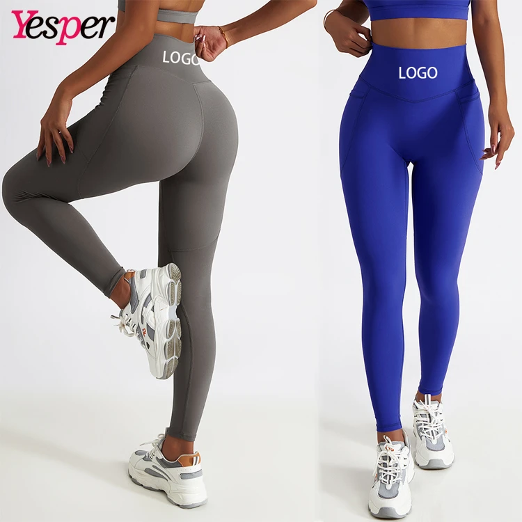 Women's High-Waisted Fitness Yoga Pants Solid Pattern Stretchy Sweat Wicking Tights Sports Workout Gym Yoga Leggings With Pocket