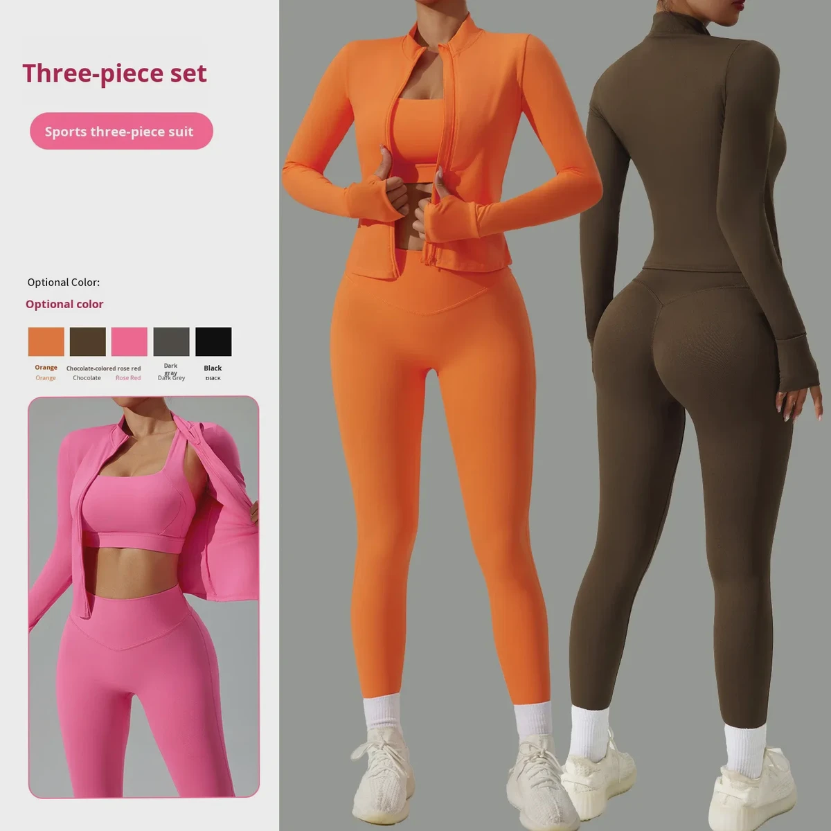 Cross-border New Tight Solid Yoga Suit for Women Jacket Top Running Sports Quick-drying Fitness 3 Piece Set Breathable Yoga Set