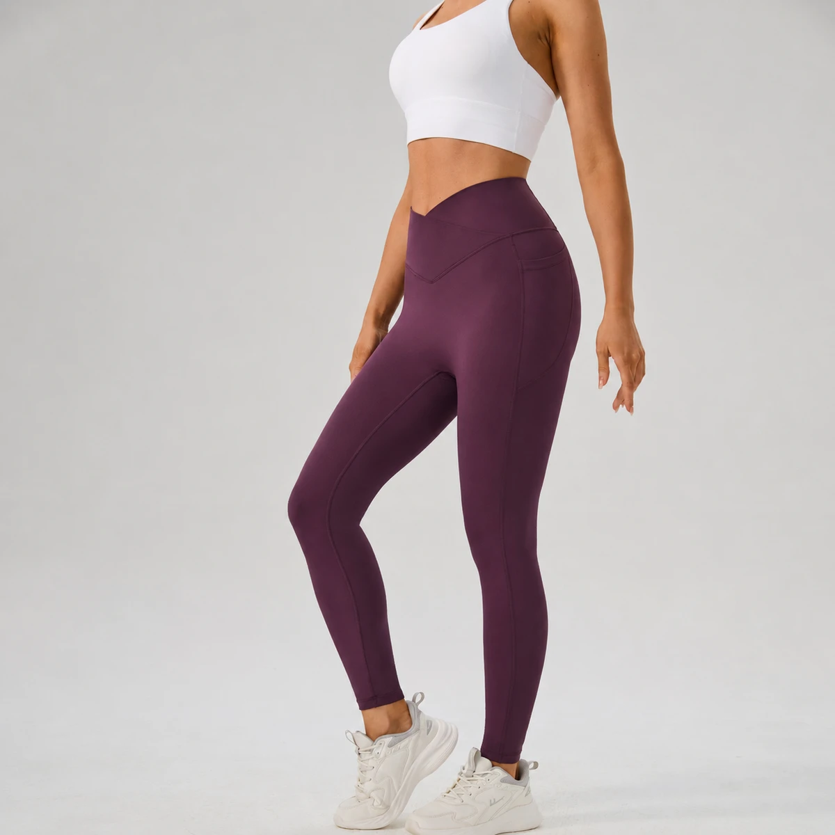 Women High Waist Yoga Pants Gym Leggings Double Side Pocket Fitness Sports Tights Workout Running Pants