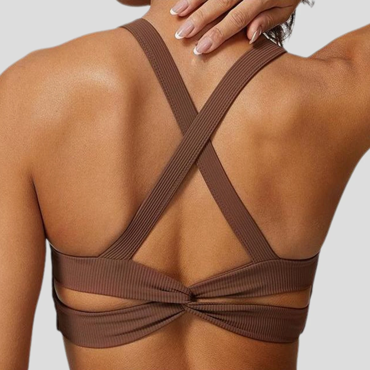 New female gym wear Lightweight Breathable Fitness Bra Ribbed Stretch Wide Straps Back Cross Removable Chest Pad