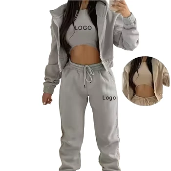 Custom Plus Size Womens Sweatsuit Set Breathable Gym Fitness Jogging Suits Jacket Trousers Vest Yoga Wear