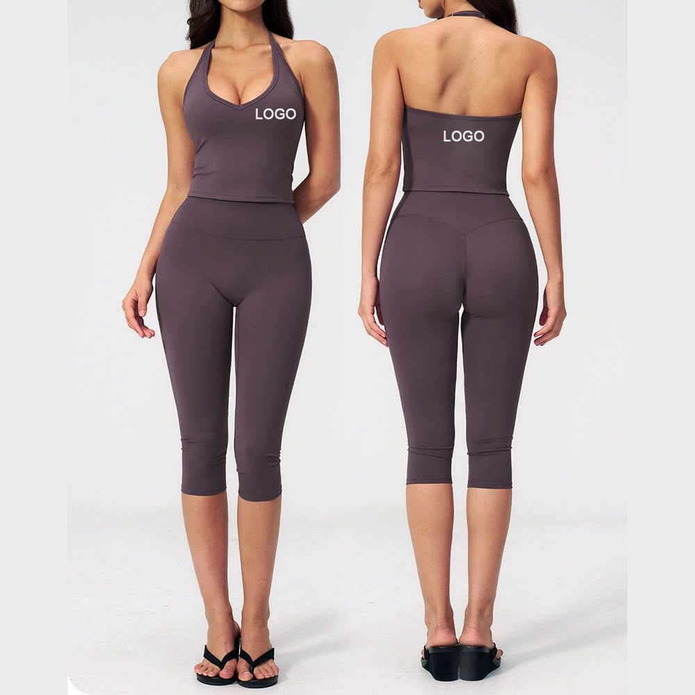 Women's Slim-fit Breathable Solid Wrinkle-Resistant Spandex/Nylon Leisure Commuter Vest Sports Suit Yoga 2-Piece Set